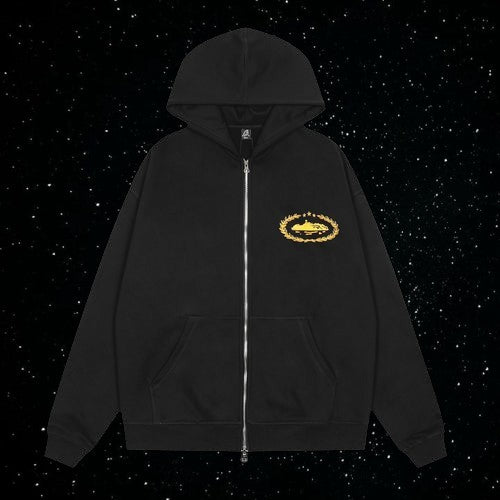 Corteiz superior zip up - black & yellow